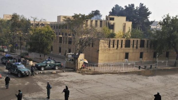 Afghan police surround the five star Serena Hotel in central Kabul in 2009.
