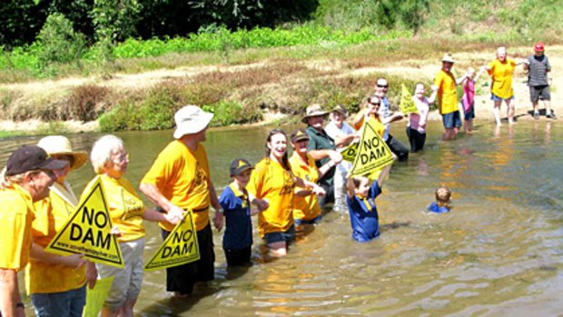 No dam ... Mary River locals celebrate Peter Garrett's decision to reject the Traveston Crossing Dam proposal this afternoon.