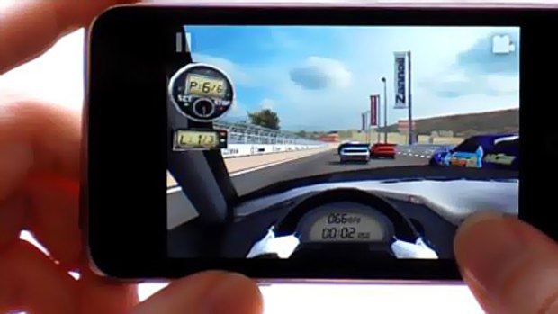 Firement's new Real Racing game being played on the iPhone.