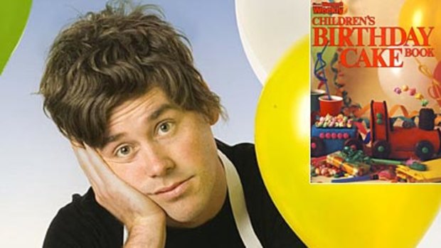 Comedian Josh Earl has based an entire one-hour routine about the Australian Women's Weekly Children's Birthday Cake Book (inset).