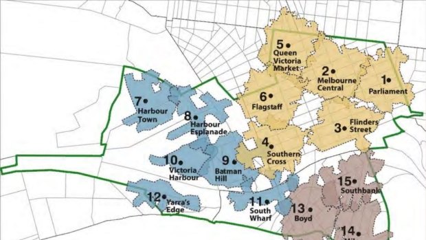 The map showing the 15 districts of Melbourne, as defined by the Places for People report.