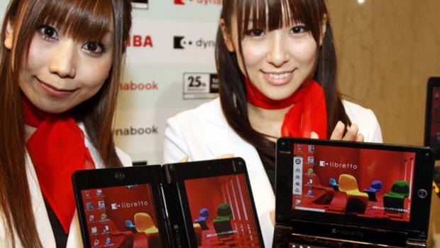 Toshiba's new dual touch-screen notebook computers "Libretto W100".