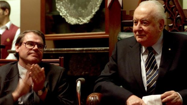 Former prime minister Gough Whitlam with Senator John Faulkner in 2002.