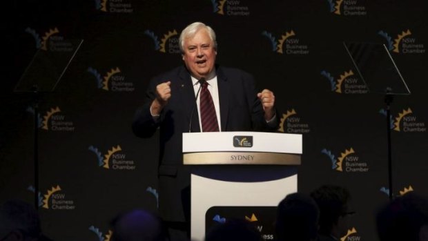 Clive Palmer speaks at a breakfast in Sydney on Friday.