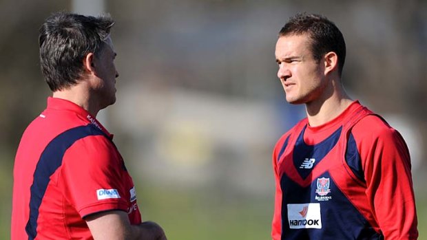 Caretaker coach Todd Viney and Brad Green at training earlier this month.