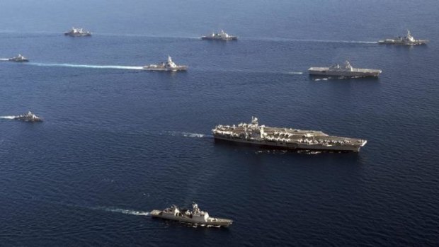 The USS George Washington aircraft carrier South Korean and US naval ships in joint exercises in 2010.