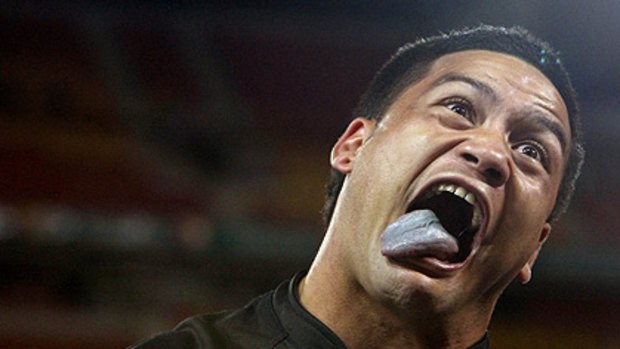 New Zealand's Issac Luke performs a traditional haka at the 2008 World Cup final.