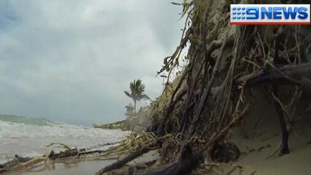 Minor erosion on the Gold Coast after Thursday's king tide. Photo: Nine News.
