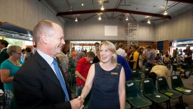 Campbell Newman and kate Jones cross paths at The Gap State School.