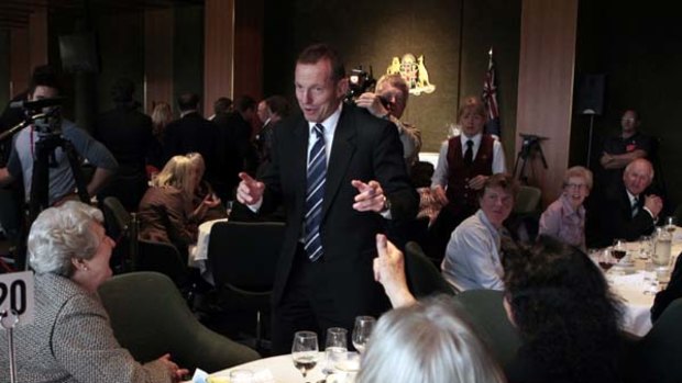 Light note . . . Tony Abbott at yesterday's luncheon.