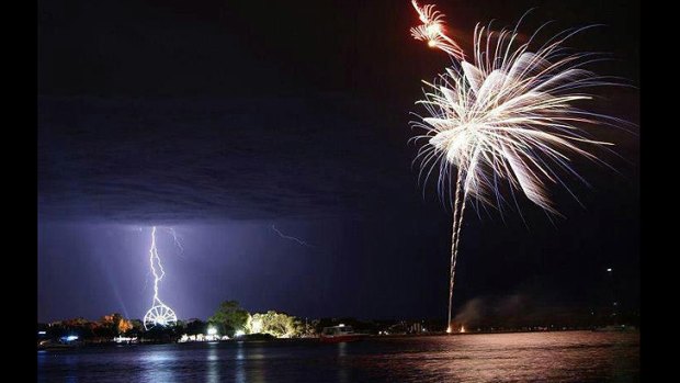 Storm and fireworks at Mandurah - December 11 2012. Photo Melanie Police/Coast FM.