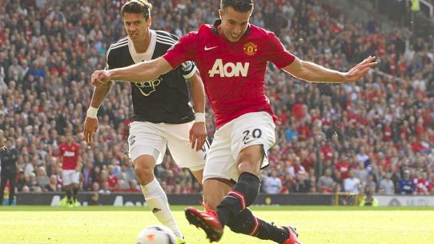 Robin van Persie scores the opening goal for Manchester United against Southampton.