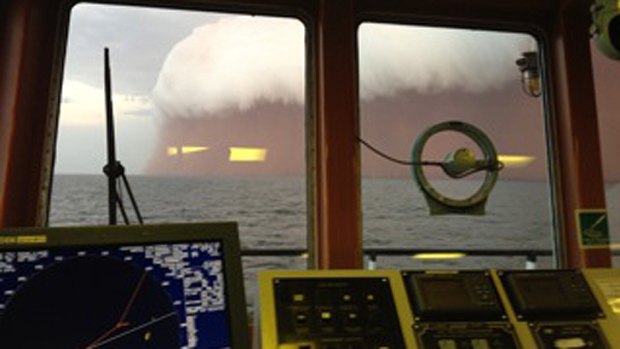 Taken by mobile phone inside a boat 25 metres off Onslow, in WA's Pilbara.