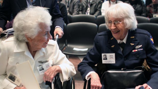 Former WASPs Vivian Eddy (left) and Doris Tracy before the ceremony in Washington.