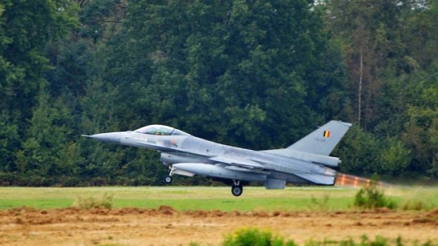 Jets scrambled: an F-16 fighter jet takes off from the military airbase in Europe.