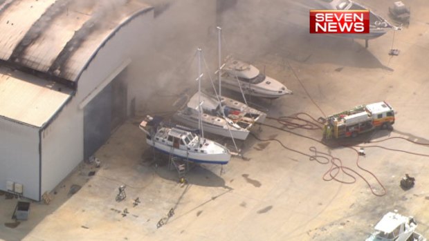 An aerial photo of the Horizon Shores marina blaze taken by the Channel Seven helicopter.