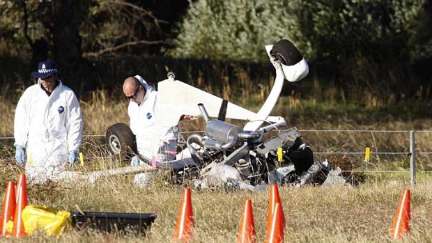 The scene of a fatal gyroplane crash in Mangalore, north of Melbourne.
