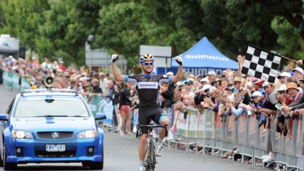 Solo man ... Jack Bobridge clinches the national road title in Ballarat yesterday.