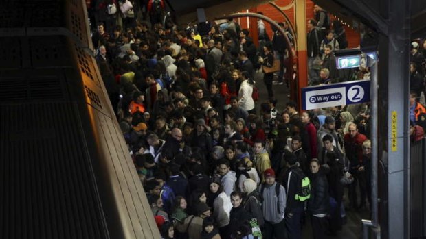 Peak hour: Thousands of commuters crammed in Sydenham Station during the power outage.