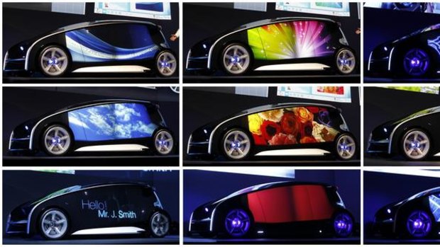 Various contents are seen on the varied display space of Toyota's concept vehicle Fun-Vii.