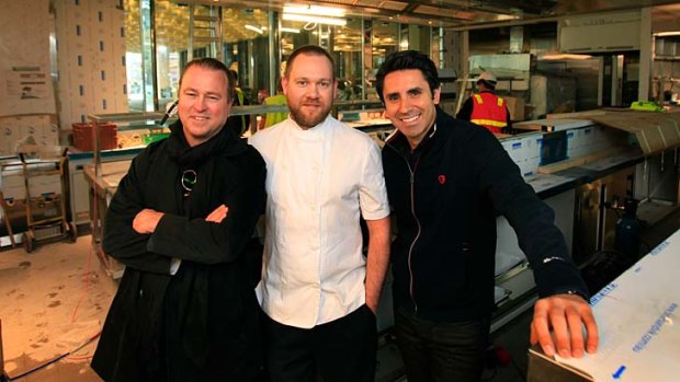 Chef Neil Perry with Brendan Sheldrick and Frank Lotito at his new restaurant, Rosetta.