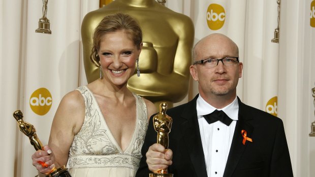 Producer Eva Orner and director Alex Gibney after winning best feature documentary at the Oscars for <i>Taxi to the Dark Side</i> in 2008.