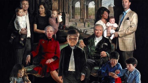 The Royal Danish Family portrait by Thomas Kluge unveiled over the weekend. <b><a href="http://images.smh.com.au/2013/11/20/4939236/danish-royal-portrait2.jpg">Click here for a larger version</a>.</b>