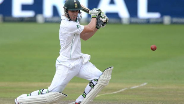 AB de Villiers of South Africa drives through the covers.