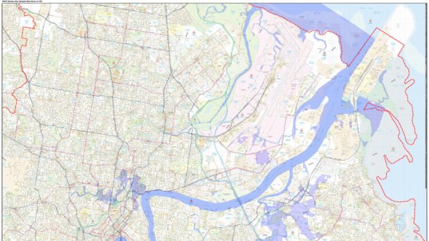 A map of the projected flood area in Brisbane's east, released by the Brisbane City Council on Sunday, January  27, 2013.