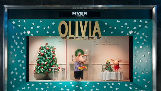 Myer window from Christmas 2009: Olivia helps with Christmas (based on Ian Falconer's Olivia series)
