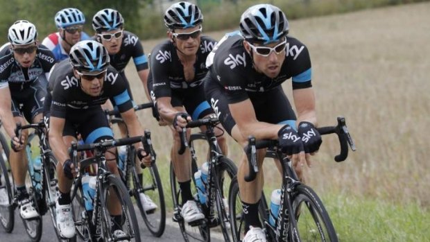 New challenge: Richie Porte (left) and his Sky teammates tackle stage seven.