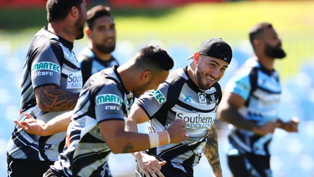 Centre of attention: Jack Bird trains with the Sharks in preparation for Sunday's NRL grand final.