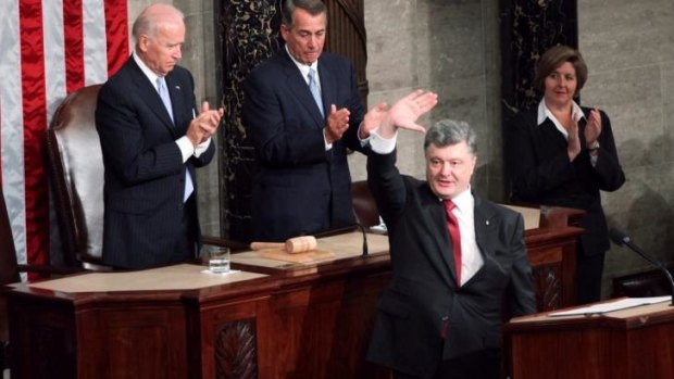 Ukraine's President Petro Poroshenko addresses a joint session of the US Congress on Thursday.