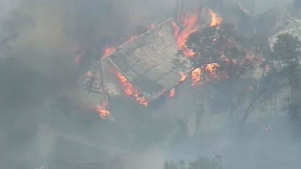 A house is destroyed by fire on Cliff Drive at Katoomba.