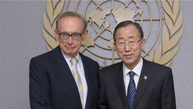 Foreign Minister and Senator Bob Carr with UN Secretary-General Ban Ki-moon.