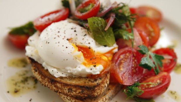 Poached eggs, whipped goat's cheese and tomato salsa from The Premises in Kensington.