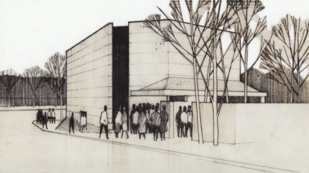 An architectural drawing of the original La Boite Theatre on Petrie Terrace, circa 1972, designed by Wilson Architects.