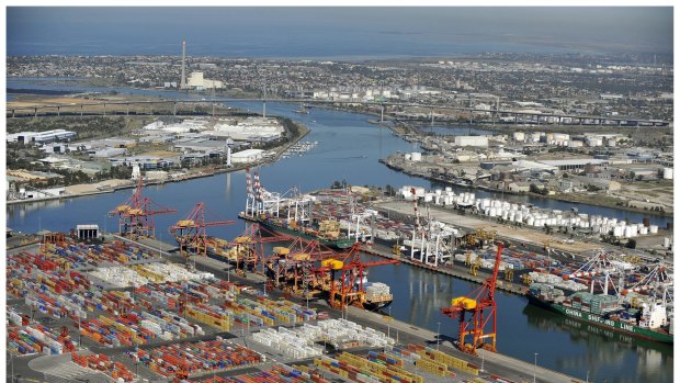 Swanson Dock in the foreground and Webb Dock (background) make up The Port of Melbourne.