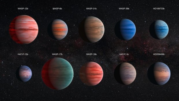An artist's impression of some bigger, hot Jupiter exoplanets. <i>Image: NASA</i>