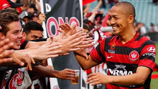 Big hit &#8230; marquee signing Shinji Ono laps up the adulation of the loyal Wanderers fans.