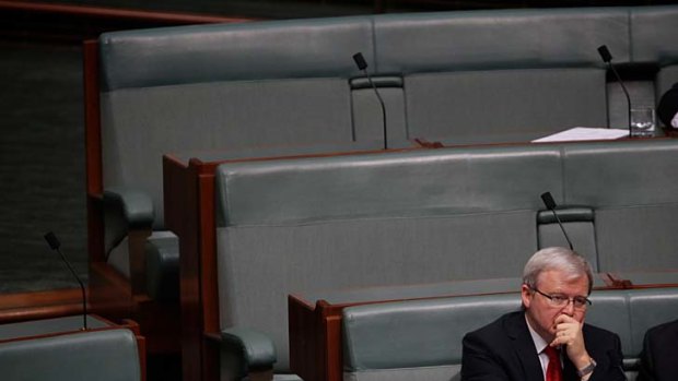 "He will not change" ...  Kevin Rudd sits on the backbench during Question Time yesterday.