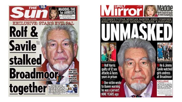 Red-top rage: How <i>The Sun</i> and the <i>Daily Mirror</i> saw the Rolf Harris verdict.