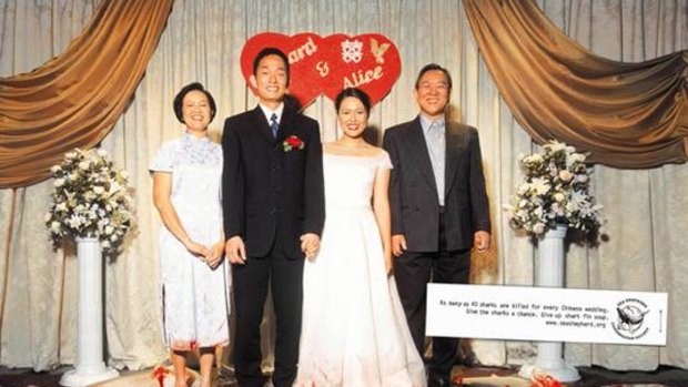 A Saatchi and Saatchi advertisement against the consumption of shark fin soup at Singaporean wedding banquets.