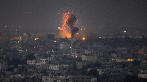 A ball of fire is seen followin a strike on Gaza.