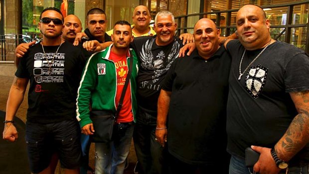 "Squeaky clean"... Mick Gatto, centre with beard, and friends at the Sheraton on the Park.