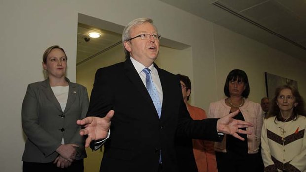 Kevin Rudd arrives for the caucus meeting... "I take my word seriously."