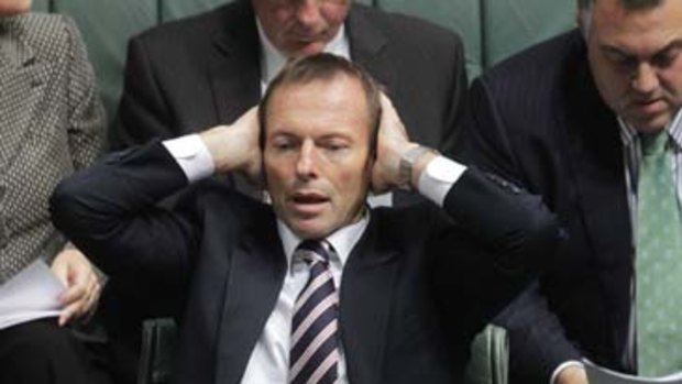La, la, la, la, not listening... Rhyming Slang covers his ears as Kevin Rudd hammers home nothing much.