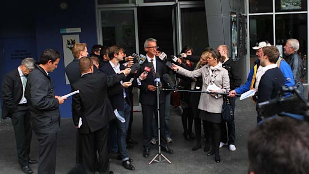 The eye of the Storm ... NRL boss David Gallop answers questions yesterday following the release of salary-cap auditor Ian Schubert's report into the Storm salary-cap scandal.