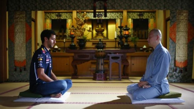 Daniel Ricciardo meditates at the Zenshoan Temple in Tokyo last week.