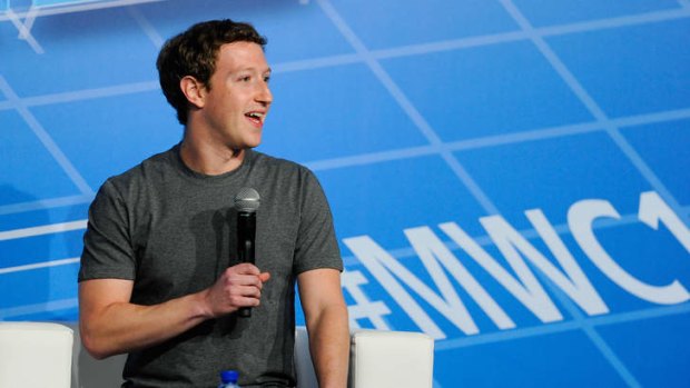 Mark Zuckerberg during his keynote address at the Mobile World Congress in Barcelona, Spain.